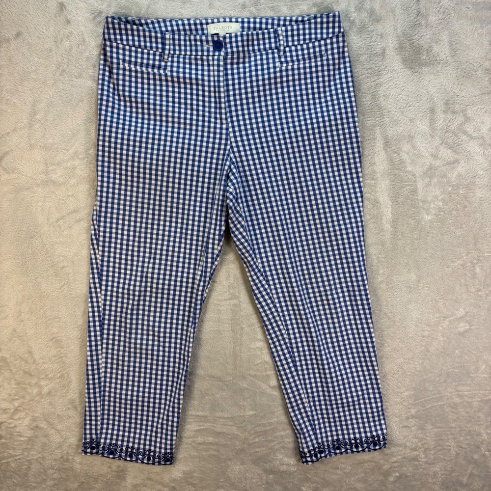 Talbots Blue and White Gingham Cropped Pants